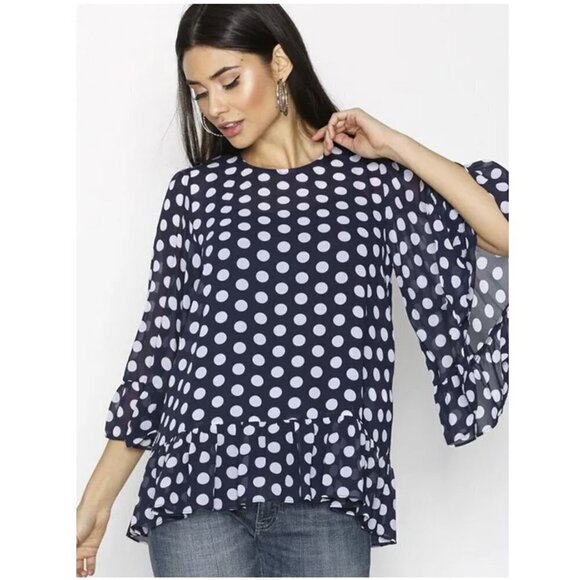 MICHAEL MICHAEL KORS Ruffled Polka Dot Georgette Bell Sleeve Top - Picture 1 of 10
